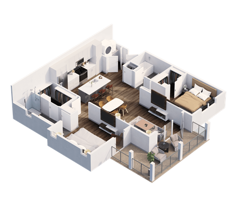 Floor plan for 2 beds, 2 baths, 1137 sqft